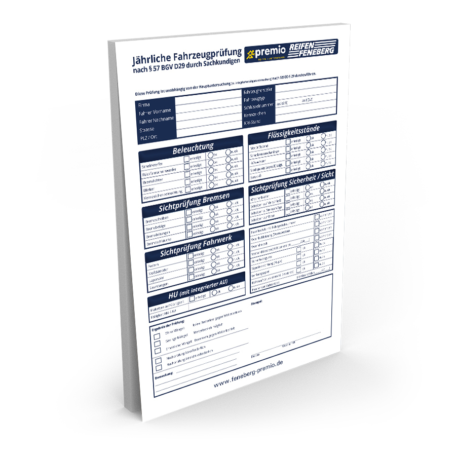 Block Jährliche Fahrzeug Prüfung DIN A4